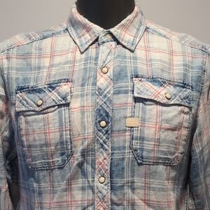 G Star Raw Blue Plaid Button Front Shirt